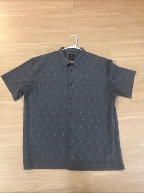 Quiksilver Short Sleeve Button-Down Shirt - Charcoal with Light Blue Micro Print